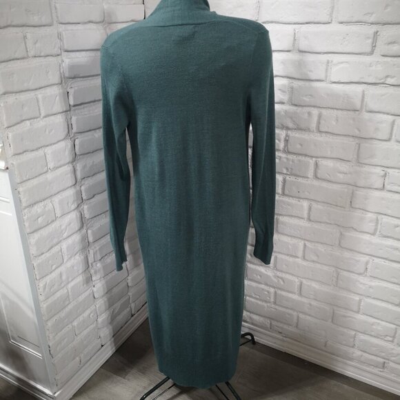Tahari Ladies Size Medium Green Merino Wool Blend Long Duster Open Cardigan - Picture 2 of 10